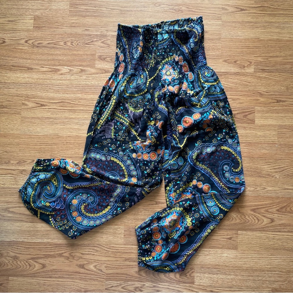**GIVEAWAY** Paisley Print Bali Yoga Pants with Shirred Waist Size L Boho - Picture 1 of 14